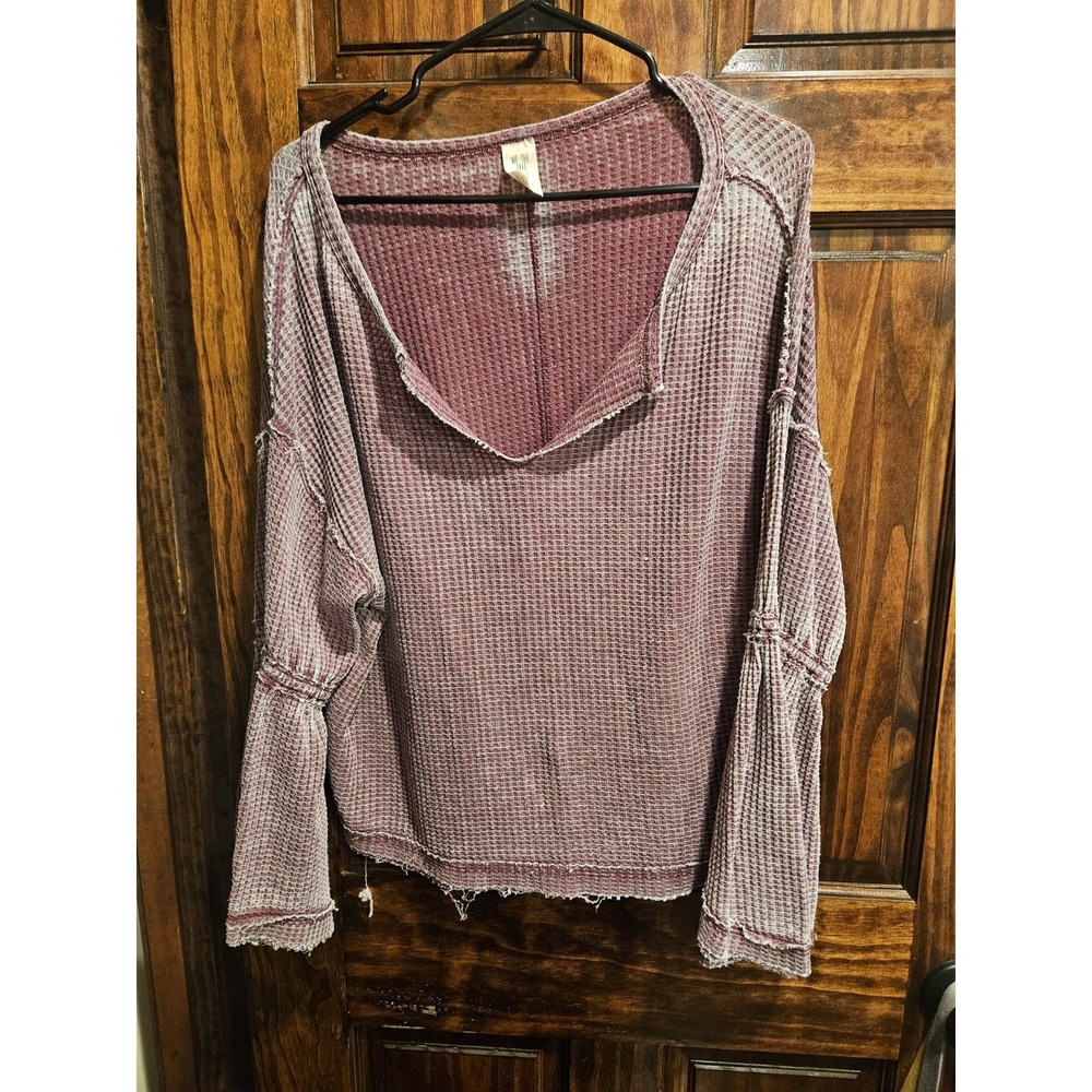 Free People We The Free Dahlia Bell Sleeve Waffle Knit Lagenlook Boho Top Small